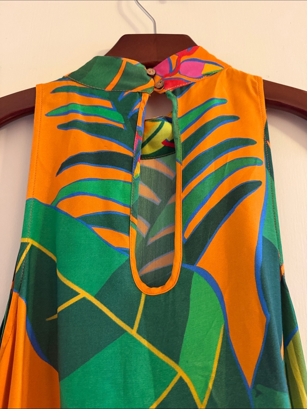 Farm Rio x Anthropologie halter maxi dress | orange & green tropical | Small - Picture 4 of 4